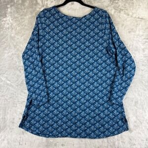 J. Jill Ponte Knit Tunic Top Blue Leaf Print Long Sleeve Women's Size L (1347)